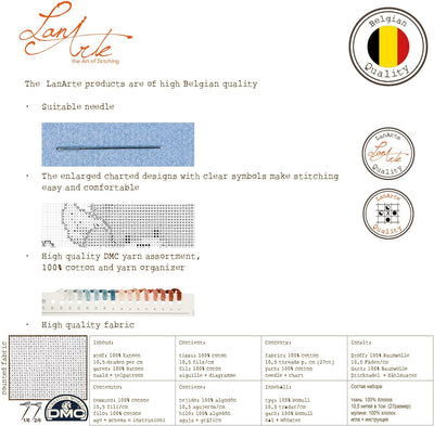 LANARTE PN Zählmusterpackung Leopard Zählstoff Kreuzstichpackung, Baumwolle, Mehrfarbig, 35 x 34 x 0