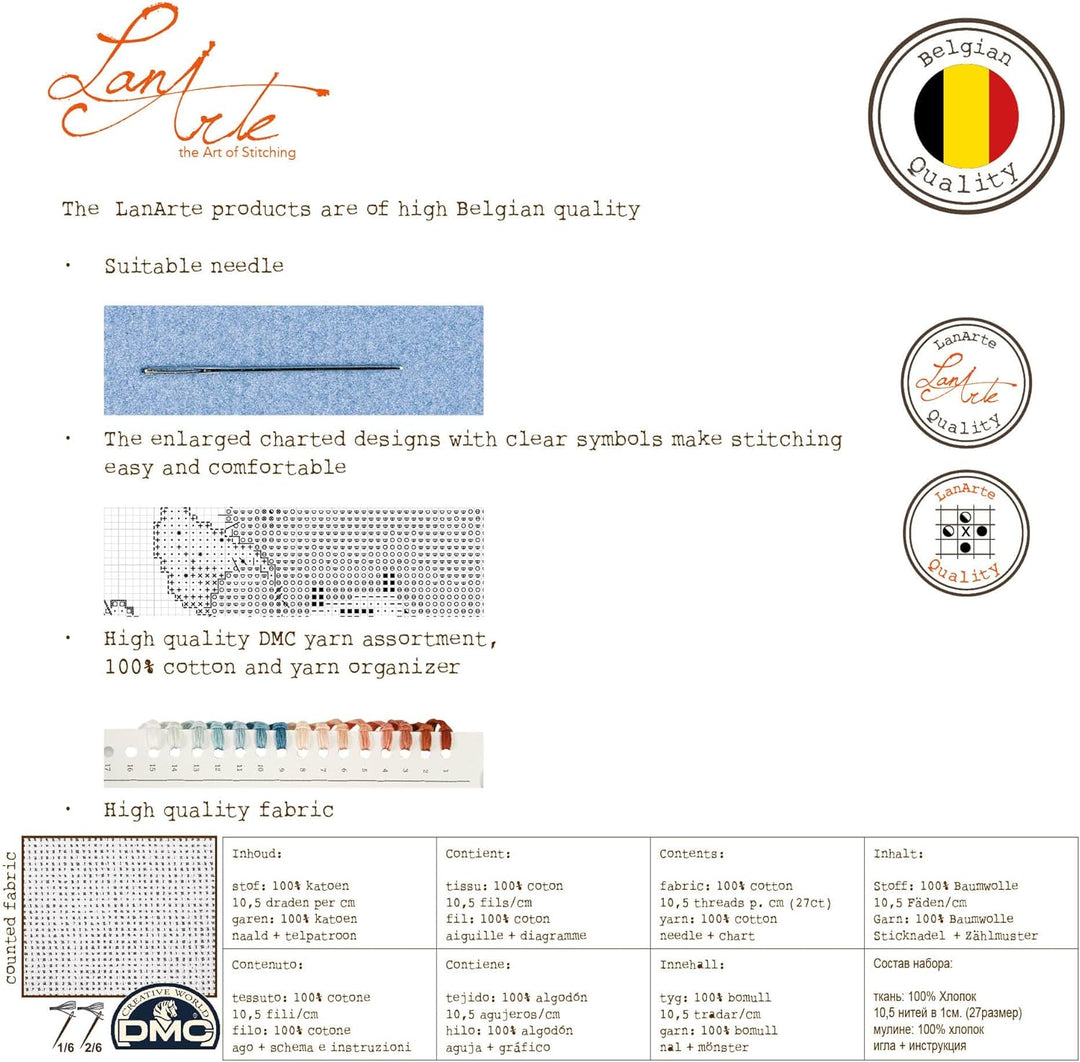 LANARTE PN Zählmusterpackung Eule Zählstoff Kreuzstichpackung, Baumwolle, Mehrfarbig, 19 x 26 x 0.3