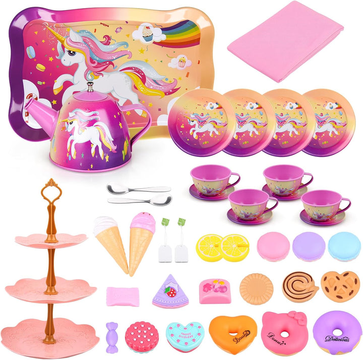 ARANEE Teeservice Kinder Teeparty Rollenspiel Spielzeug Tragekoffer für kleine Mädchen Zinn Tee Set