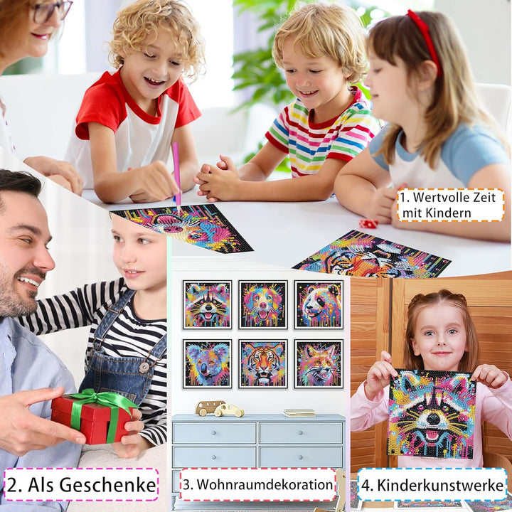 Yunruily 6er Set Diamond Painting Kinder - Funny Tiere Diamant Painting Kinder,Diamond Painting Kind