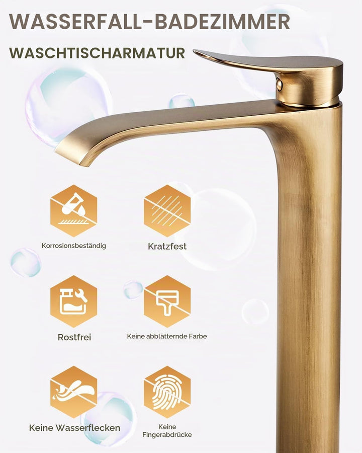 Wasserhahn Bad Badarmatur Antikes Messing Wasserfall Hoch Waschtischarmatur Einhebel Mischbatterie f