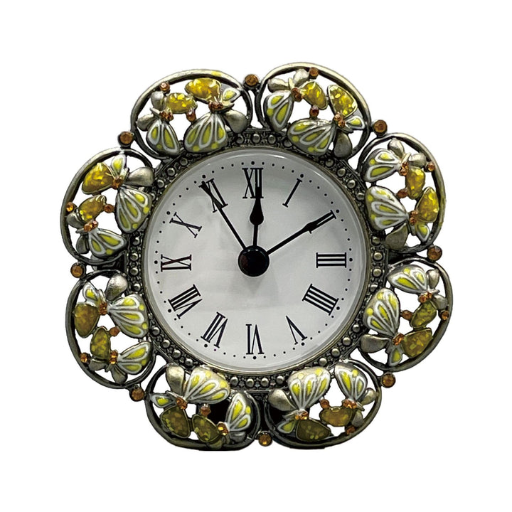Blume Emaille Tischuhr, Vintage Grün Schmetterling Dekorative Uhr, Vintage Desktop Ornament, Mini Bl