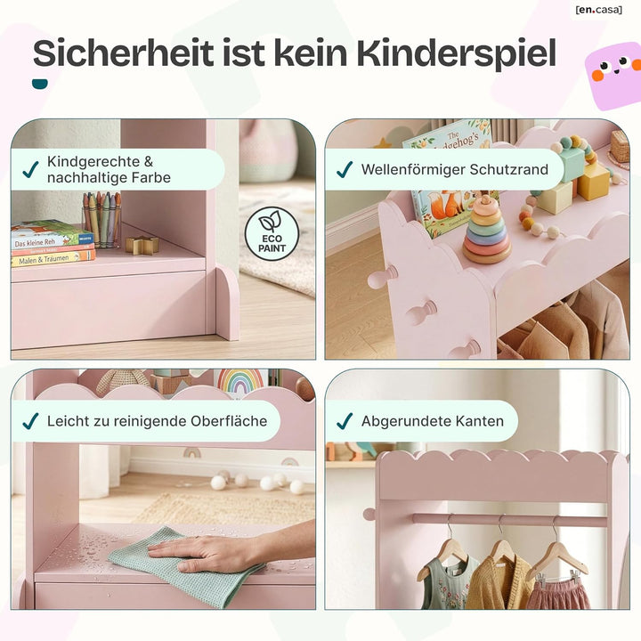 [en.casa] Kindergarderobe stehend Vestnes Kinder Kleiderschrank mit Spiegel und Kleiderstange 120 x