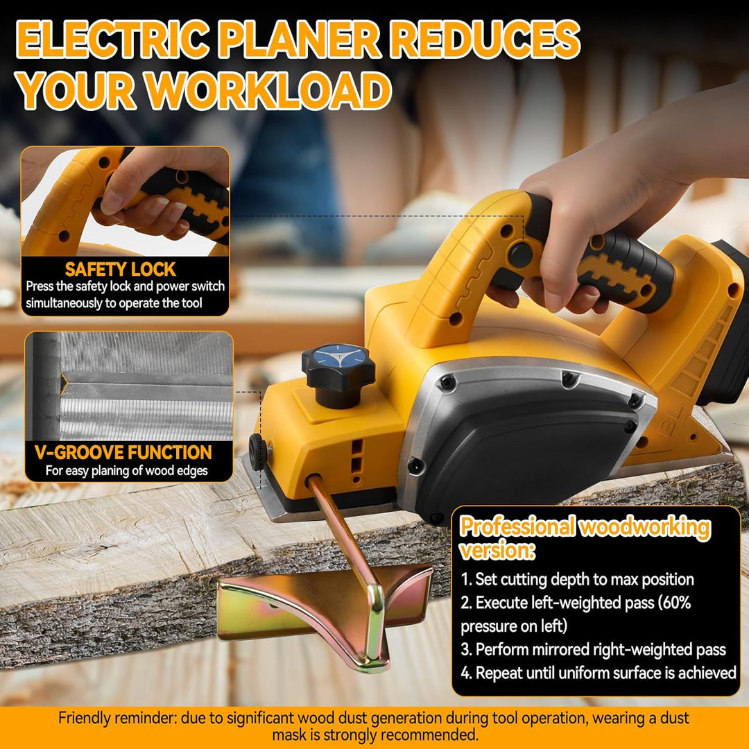 Akku-Handhobel für Dewalt 18 V 20 V Akku, 15000 U/min bürstenloser elektrischer Holzhobel, 82 mm Sch