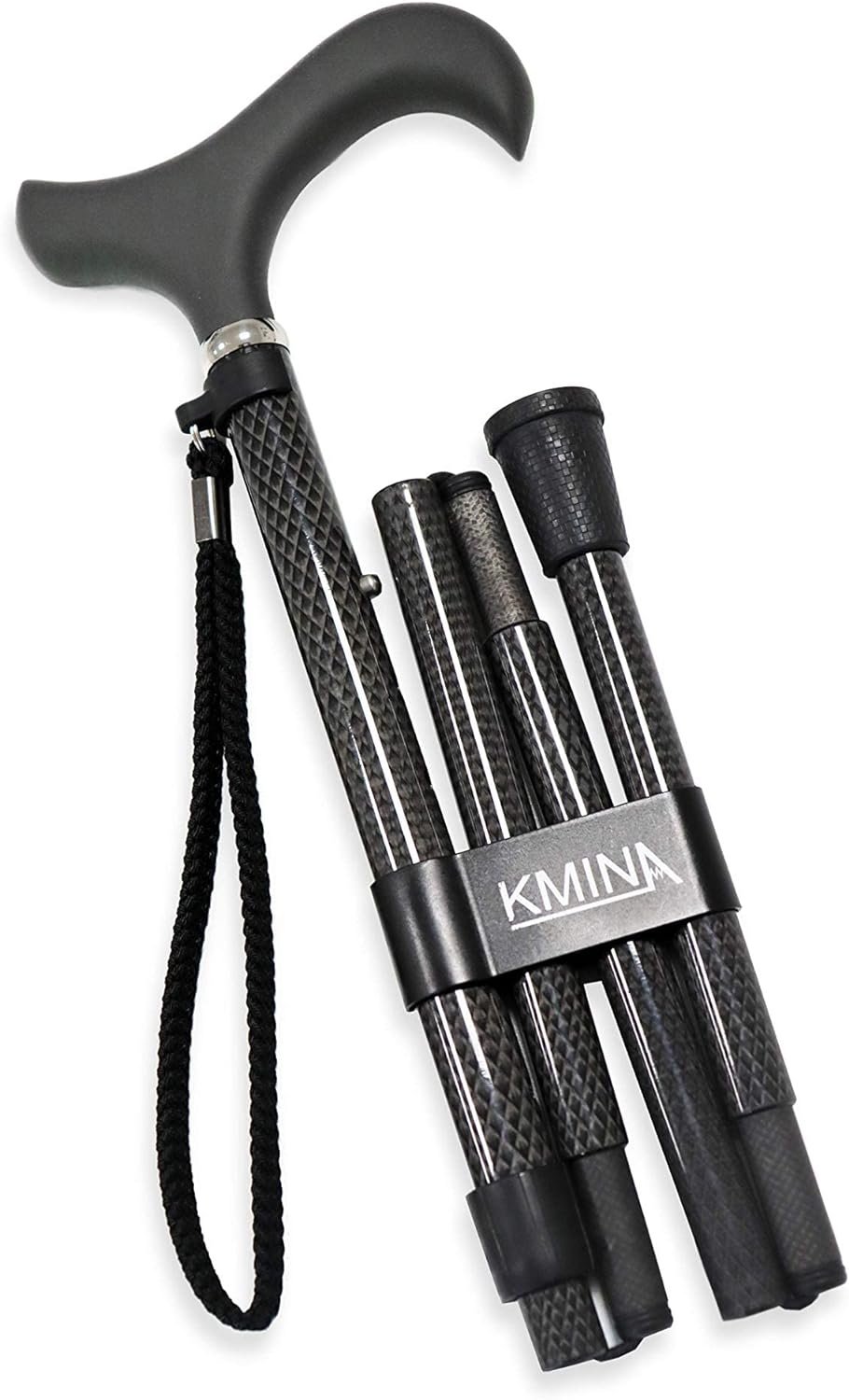 KMINA PRO - Gehstock Klappbar Carbon, Damen Höhenverstellbar, Elegant, Spazierstock Herren Schwarz,