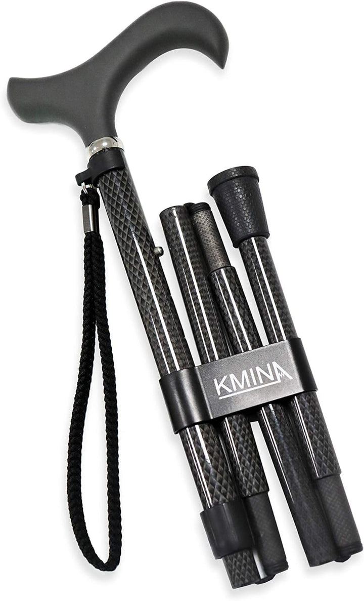 KMINA PRO - Gehstock Klappbar Carbon, Damen Höhenverstellbar, Elegant, Spazierstock Herren Schwarz,