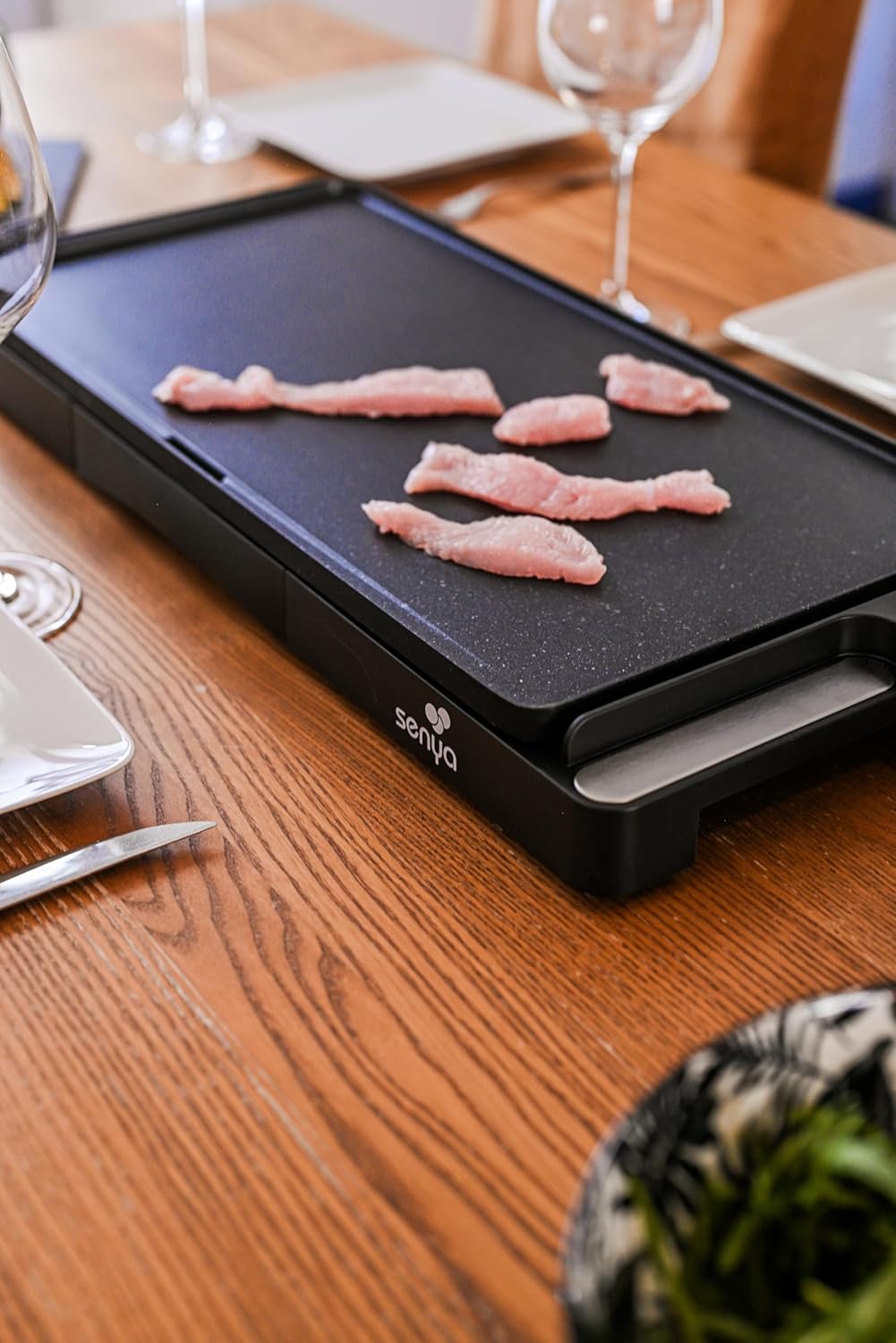 SENYA XL Elektrische Grillplatte aus Stein, 2000 W | grosse Grillfläche 51 x 25 cm antihaftbeschicht
