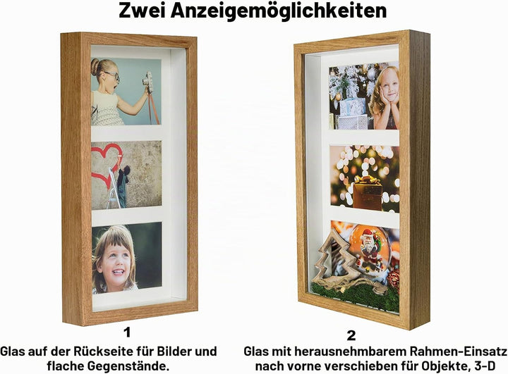 BD ART 18x35 cm 3D Box, Mehrfach Bilderrahmen, Bildergalerie, Fotogalerie mit Passepartout und 3 Fot
