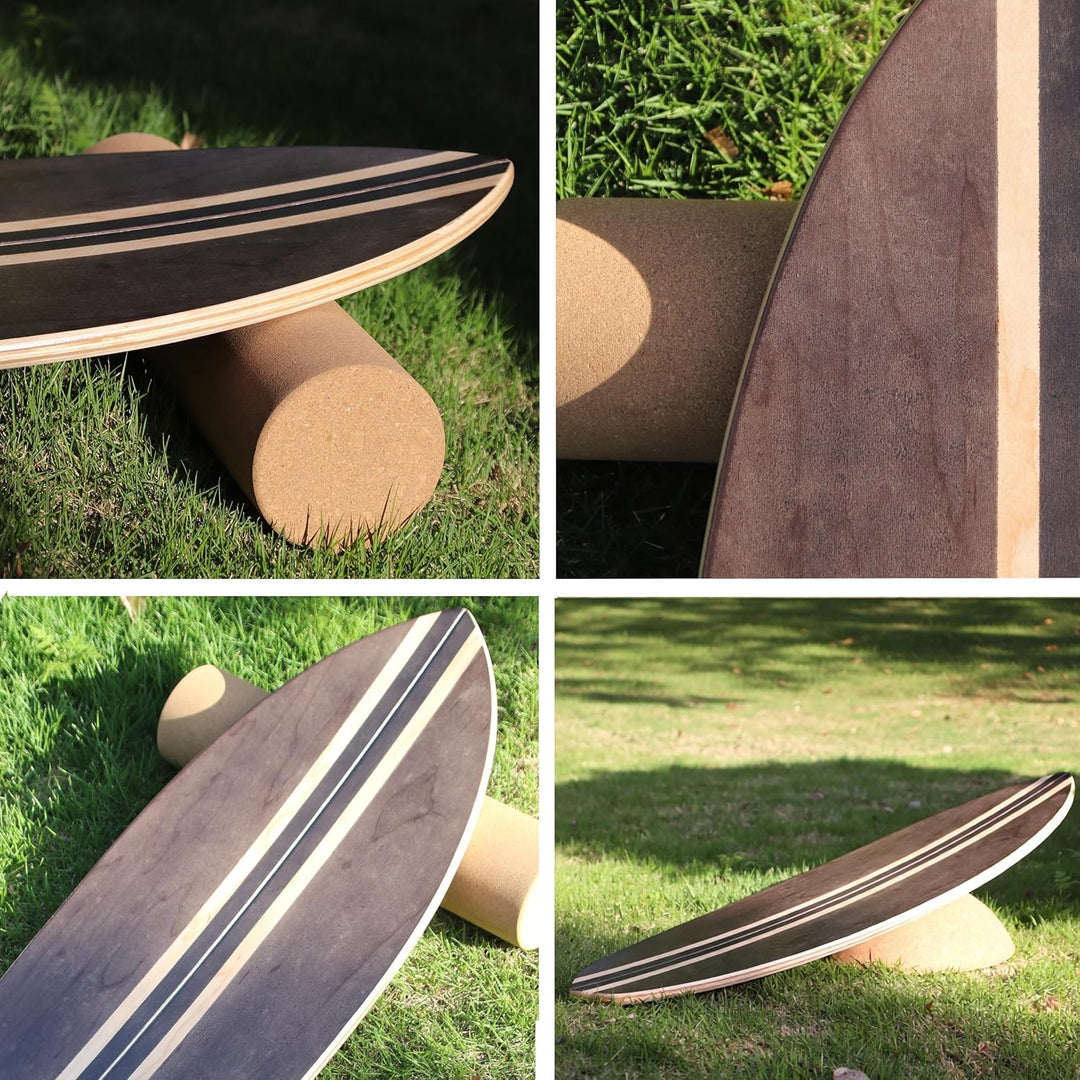 Holz Balance Board mit Rolle &amp; Halbkugel - Balancierbrett für Gleichgewichtstraining - Erwachsene -