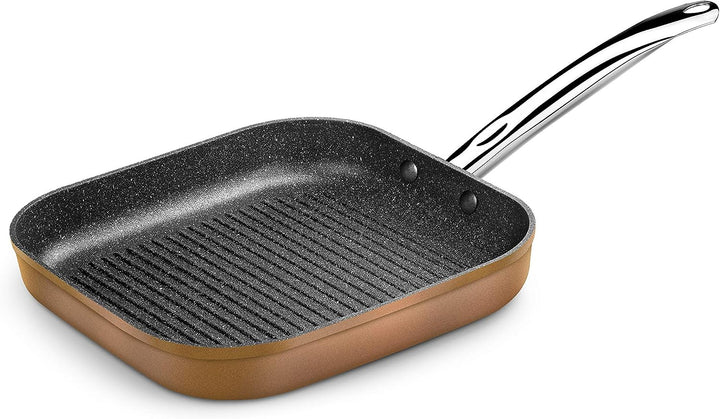 Monix Copper-Grill mit Streifen 28 x 28 cm, geschmiedetes Aluminium Grillrost mit Streifen, Grillros