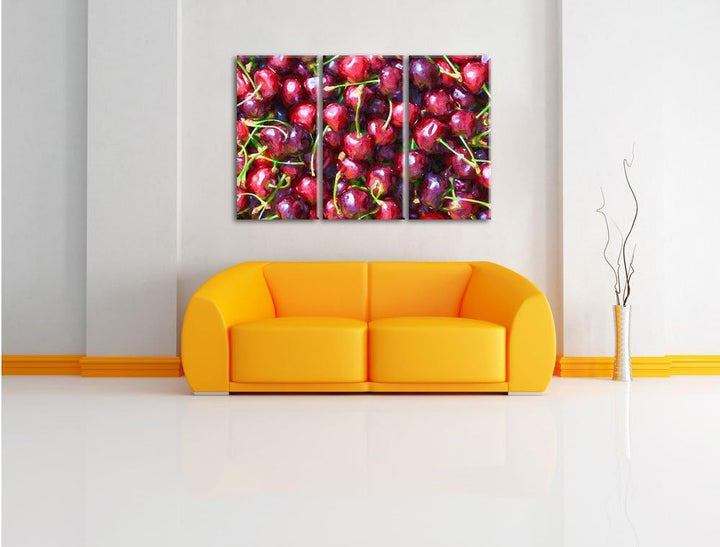 Pixxprint Kirschen Pinsel Effekt 3-Teiler Leinwandbild 120x80 Bild auf Leinwand