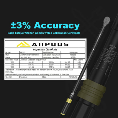 ANPUDS Drehmomentschlüssel 3/4 Zoll, 200-1000 Nm Drehmomentschlüssel, ±3% Fehlergenauigkeit mit 48 Z