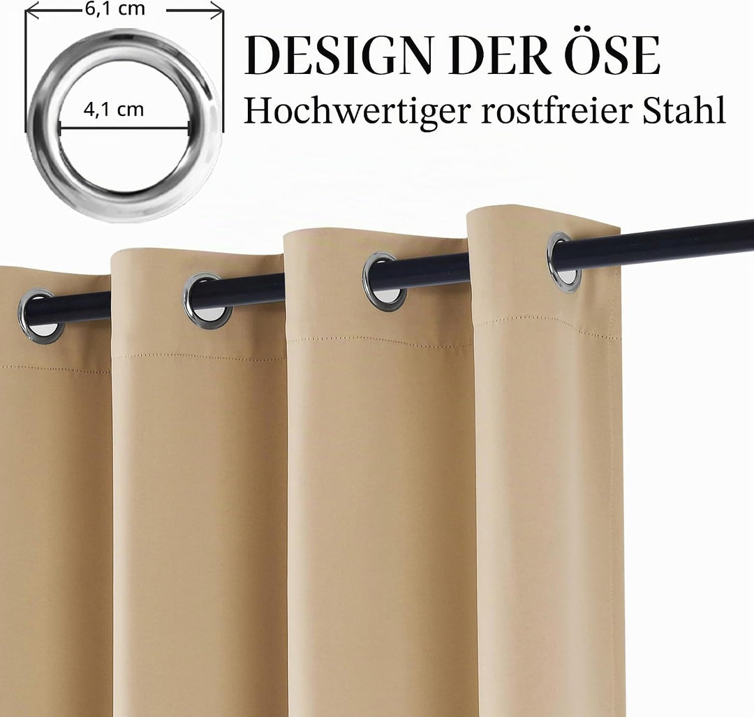 Hiasan Verdunklungsvorhänge Gardinen mit Ösen,Beige Blickdicht Vorhänge,2 Stück,106 x 160 cm (Breite