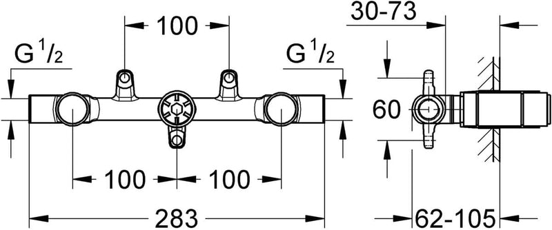 GROHE Zweihand Unterputz-Universal-Einbaukörper 32706000, Einbautiefe: 30 - 75 mm, Einbautiefe: 30 -