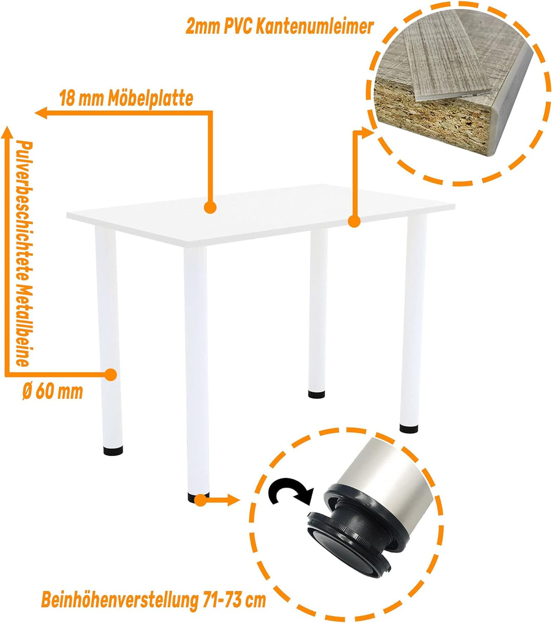 AKKE 60x40 | Esszimmertisch - Esstisch - Tisch mit weissen Beinen - Küchentisch - Bürotisch | Weiss