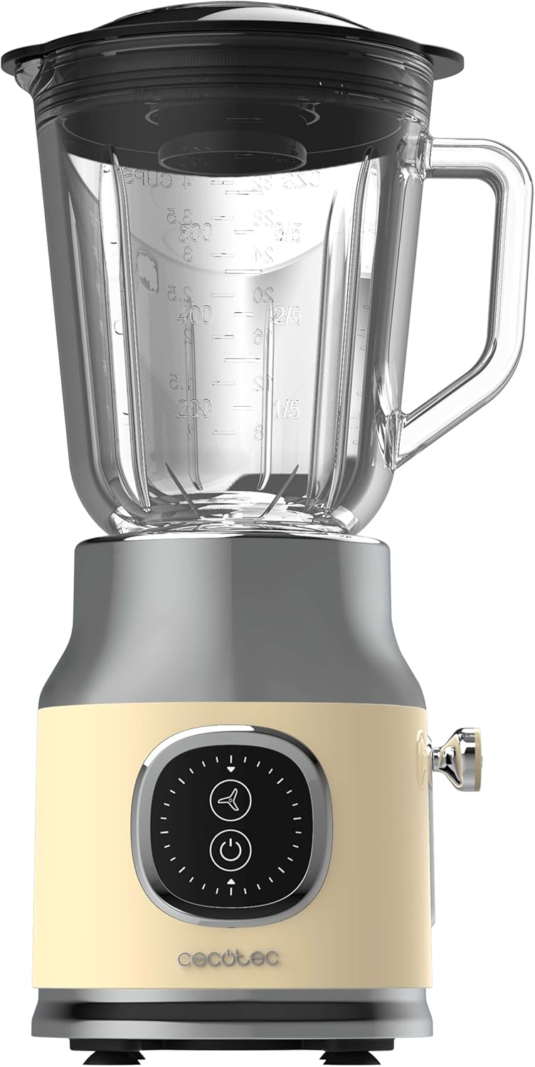Cecotec Standmixer Retro RetroTwist Yellow. 800W Maximale Leistung, Pulse-Funktion, 4-Klingen-Messer
