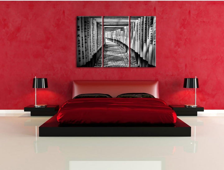 Pixxprint Japanischer Tempel als Leinwandbild/Grösse: 3 Teilig (120x80) cm/Wandbild/Kunstdruck/ferti