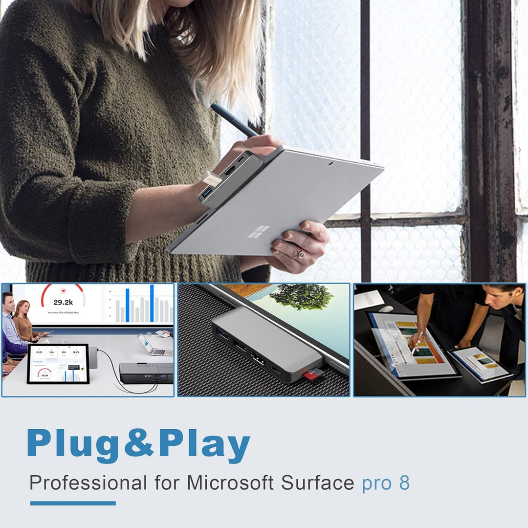 Surface Pro 8 USB C Hub Adapter mit 4K HDMI, USB C Thunderbolt 4 (Display+PD Aufladung+Daten), USB 3