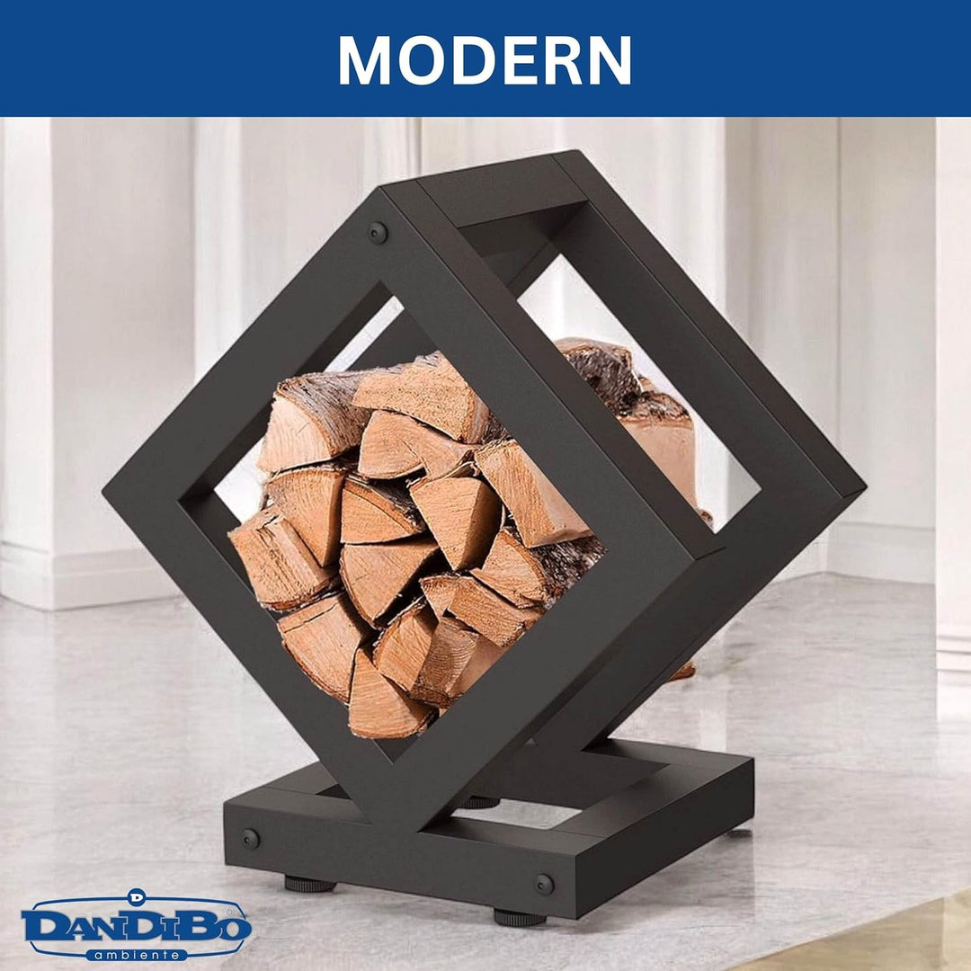 DanDiBo Kaminholzregal Innen Metall Schwarz Würfel Quadratisch 96606 Brennholzregal Holzaufbewahrung