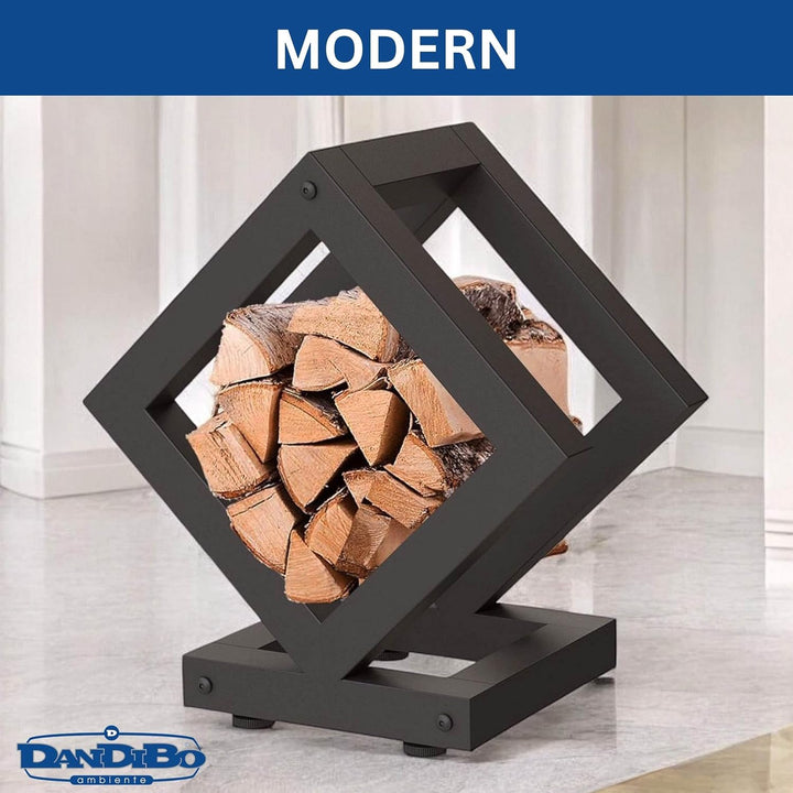DanDiBo Kaminholzregal Innen Metall Schwarz Würfel Quadratisch 96606 Brennholzregal Holzaufbewahrung