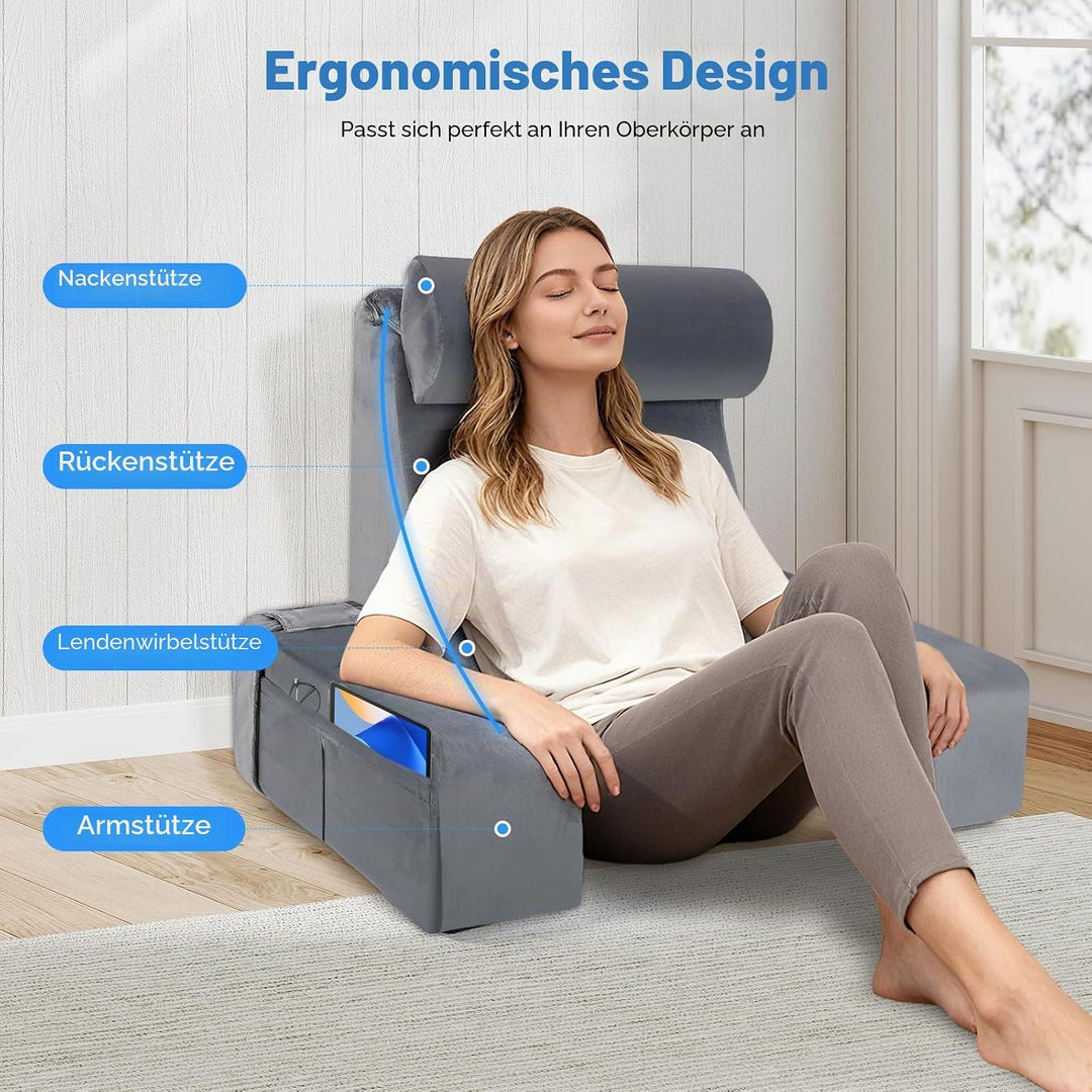 Ergonomisches Lesekissen mit Abnehmbarer Kopfstütze &amp; Armstützen, Rückenstütze für Bett, Sofa, Boden