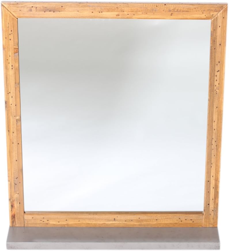 Woodkings® Spiegel 80x70cm Burnham Echtholz recycelte Pinie Natur rustikal Badspiegel mit Ablage in