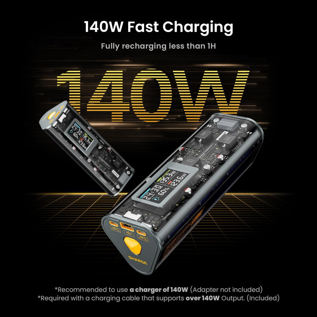 SHARGEEK 170 Powerbank USB C, Ladegerät Tragbar 24000mAh mit Smart Display, Akkupack Transparenter W