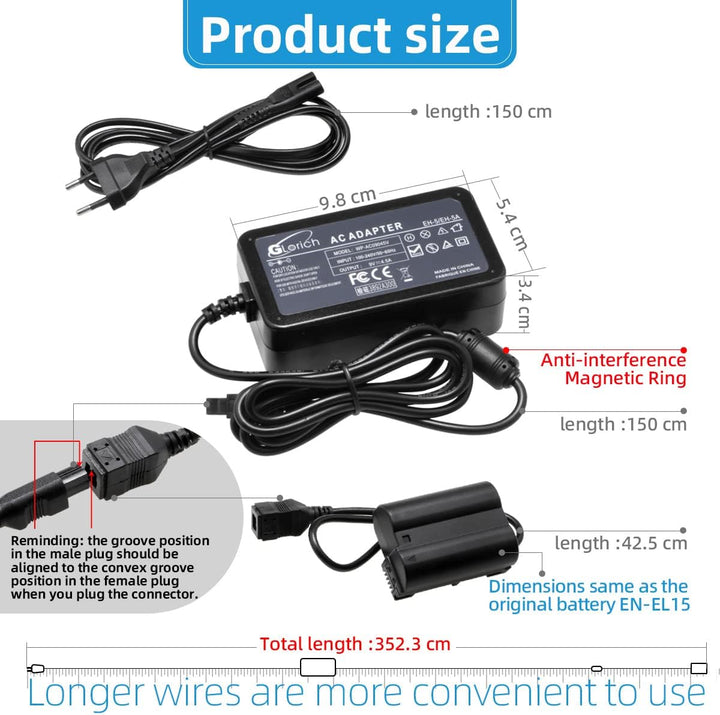 Glorich EH-5 Plus EP-5B Ersatz für AC-Adapter für Nikon 1 V1, D500, D600, D610, D750, D800, D810, D7