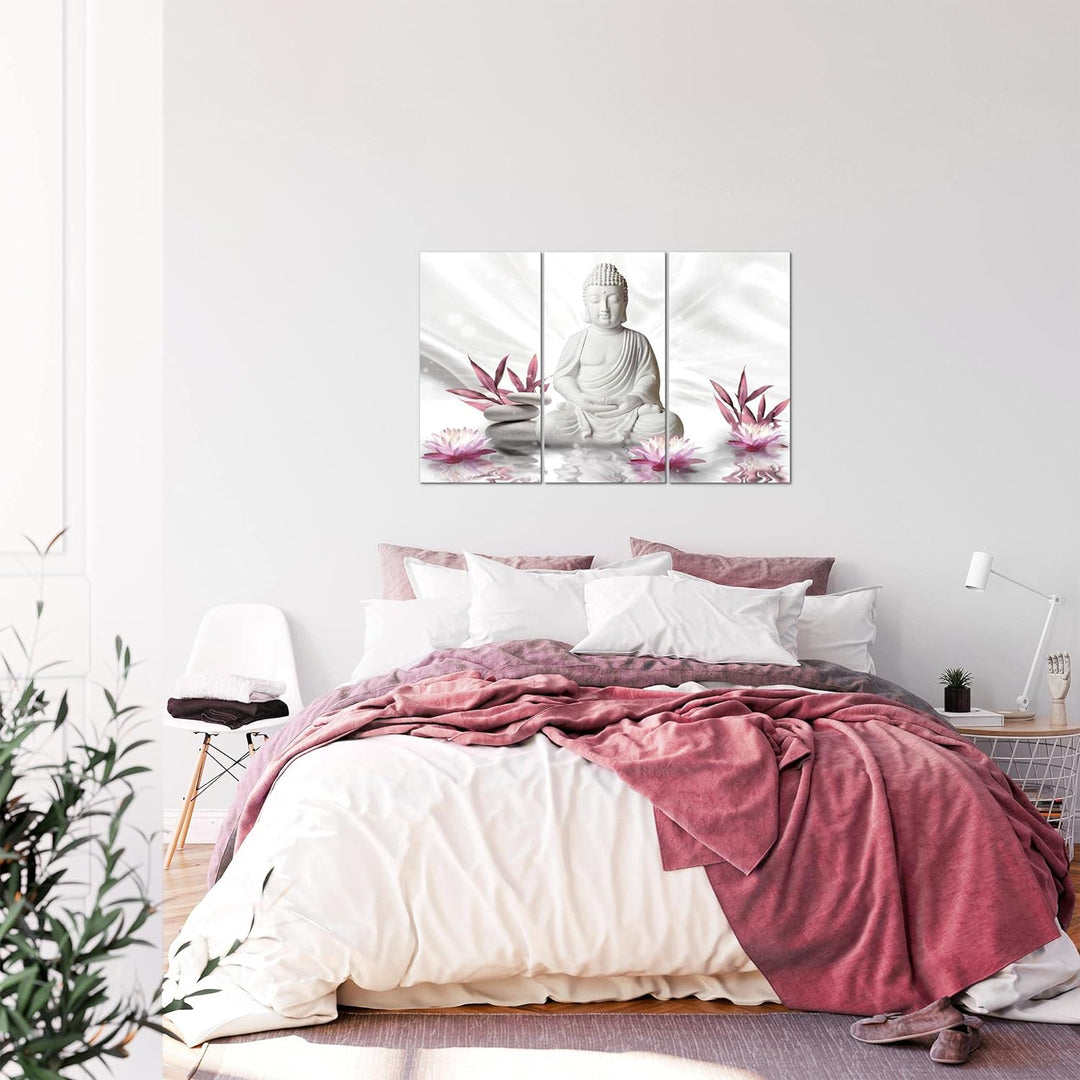 Runa Art Wandbilder Buddha Feng Shui Bild XXL Wohnzimmer Schlafzimmer Grau Rosa Wellness Zen 120 x 8