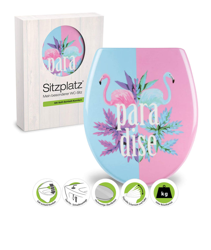 SITZPLATZ® WC-Sitz mit Absenkautomatik, Dekor Flamingo Paradise, antibakterieller Duroplast Toilette