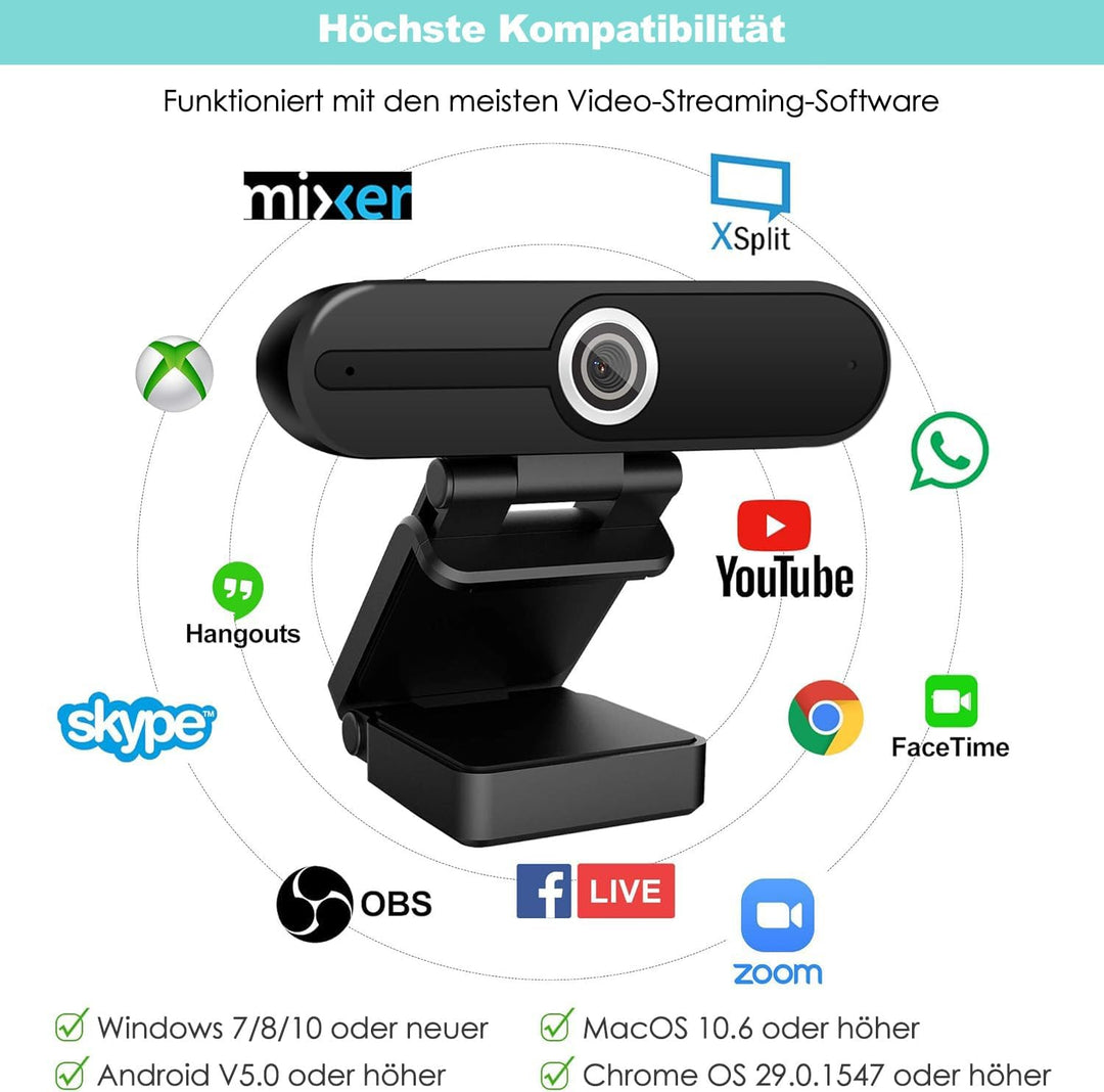Webcam 4K 1080P mit Mikrofon 8 Megapixel USB Computer Web-Kamera Privatsphäre Auslöser und Stativ, P