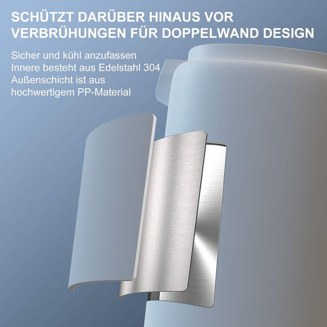 Fengjie 0,8l Edelstahl Wasserkocher Camping Reisewasserkocher 1360W Kabellos Doppelwand-Design Teeke