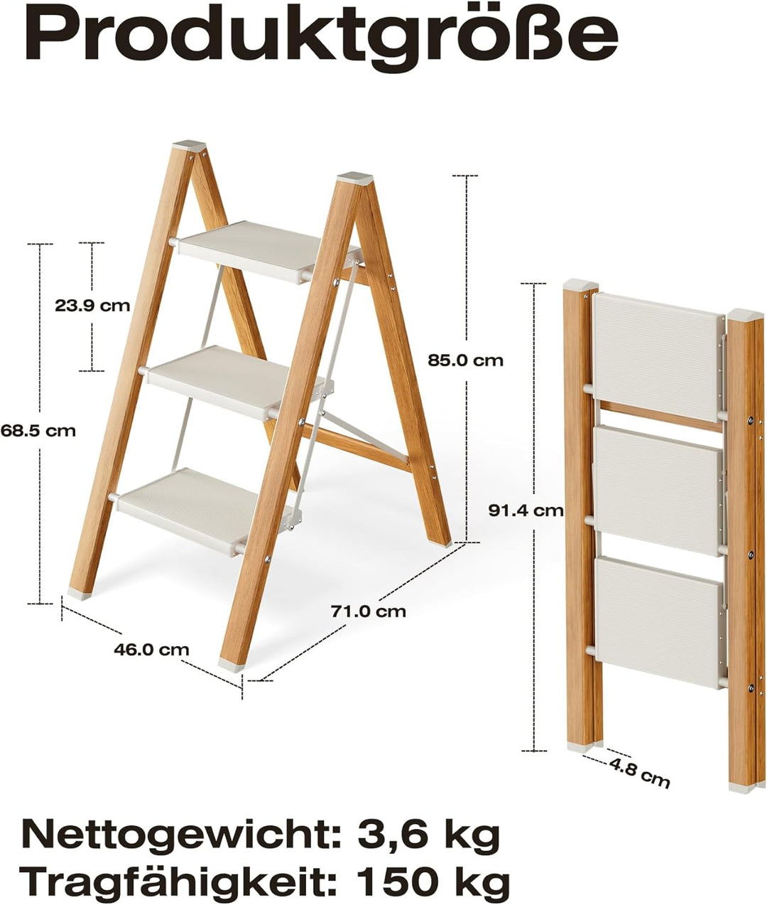 Trittleiter 3 Stufen klappbar,150 kg Kapazität mit Anti-Rutsch-Pedal,Tragbarer Tritthocker aus Alu,e