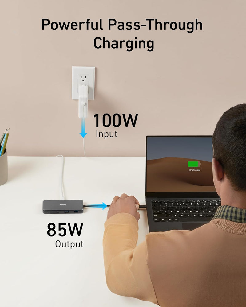 Anker 555 USB-C Hub (8-in-1) PowerExpand USB-C Adapter, 100W Power Delivery, 4K 60Hz HDMI, 10Gbps US