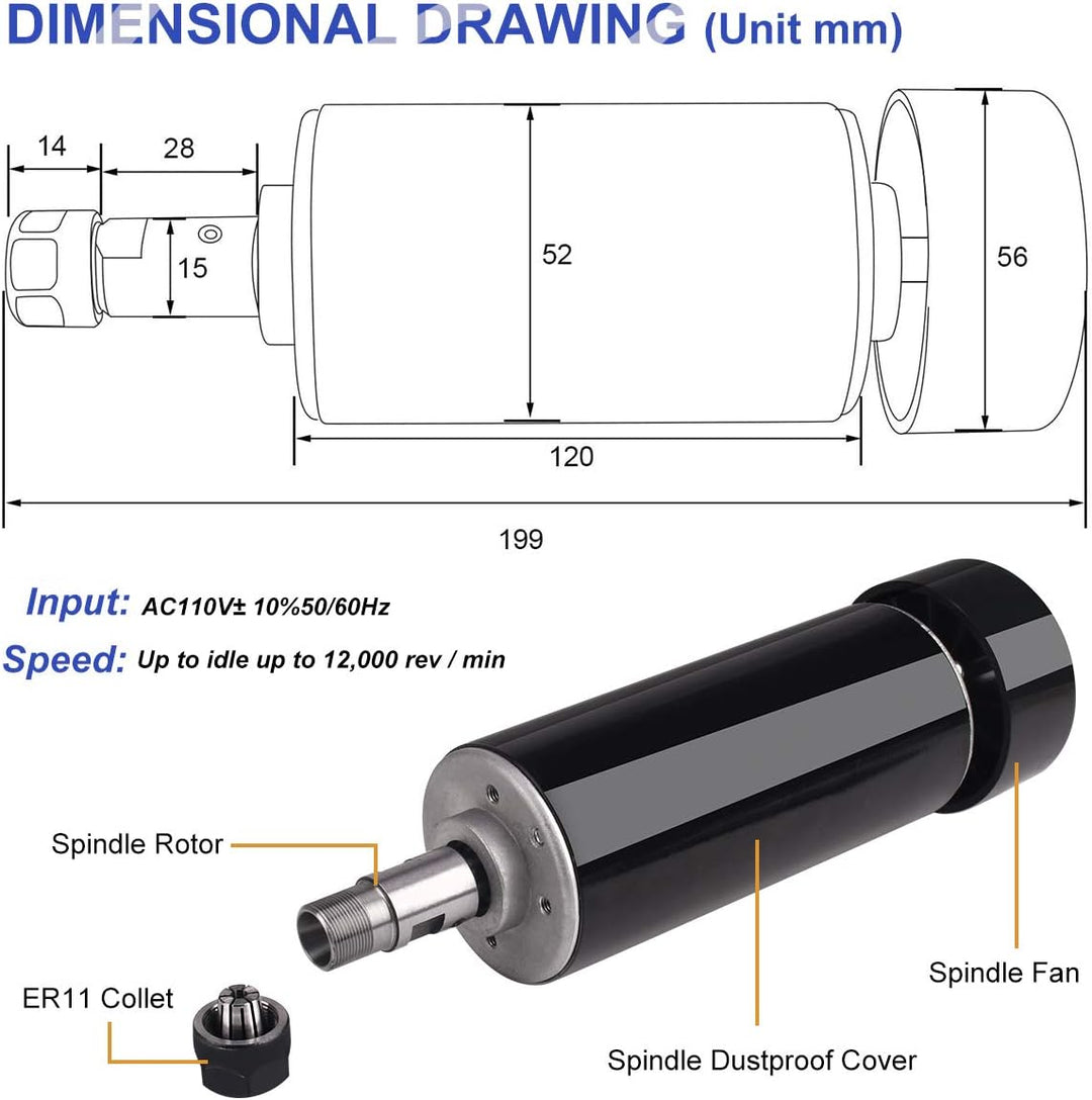 500W Luftgekühlten 0.5kw Mini Spindle Motor + 220V MACH3 Geschwindigkeit Power Converter + 52mm Clam