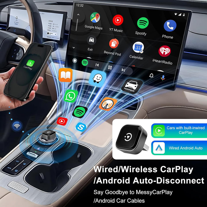 Mini USB Wireless CarPlay Adapter for iPhone & Wireless Android Auto 2-in-1 Adapter | Convert Wired