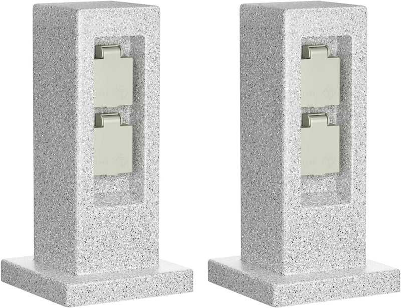 ledscom.de Garten Steckdosensäule POCK, Outdoor, IP44, 2-fach, grau (Stein-Optik), eckig, 30 cm, 2 S