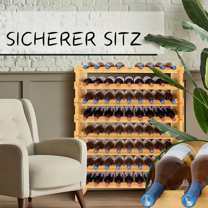 NutriChef Weinregal aus Bambus Holz – 72 Flaschen, 4 Etagen – Stapelbares Flaschenregal für Keller o