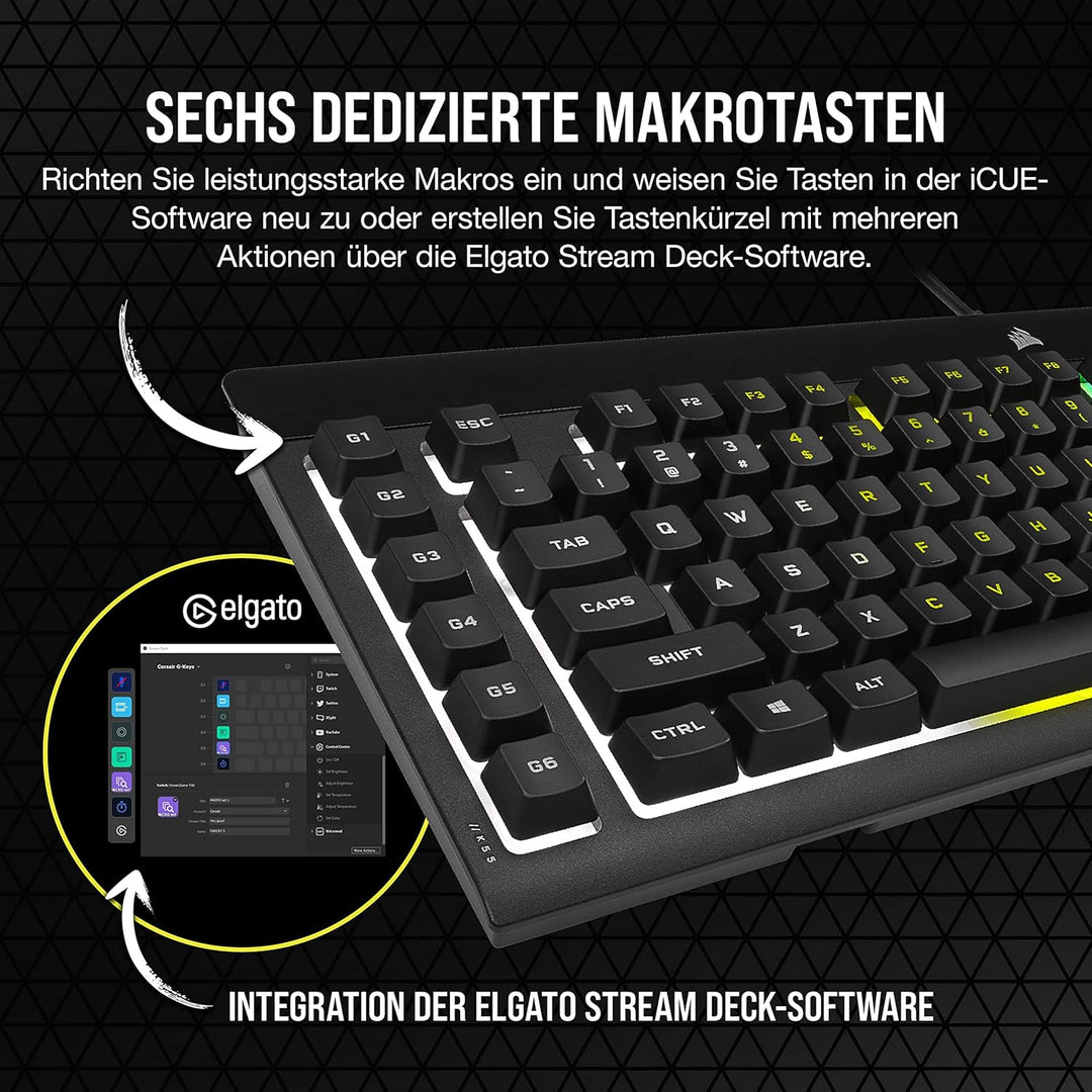 CORSAIR K55 RGB PRO Kabelgebundene Membrantastatur - IP42 staub- Und Spritzwassergeschützt - 6 Makro