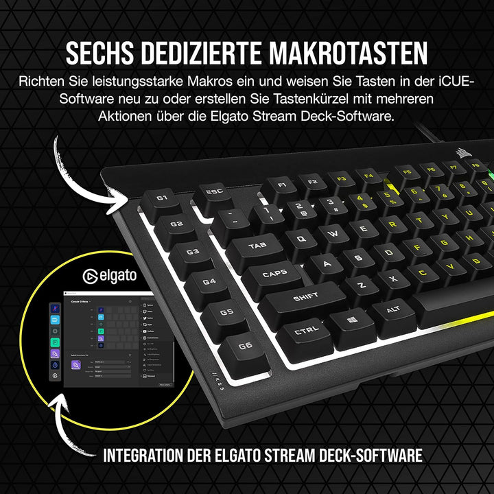 CORSAIR K55 RGB PRO Kabelgebundene Membrantastatur - IP42 staub- Und Spritzwassergeschützt - 6 Makro