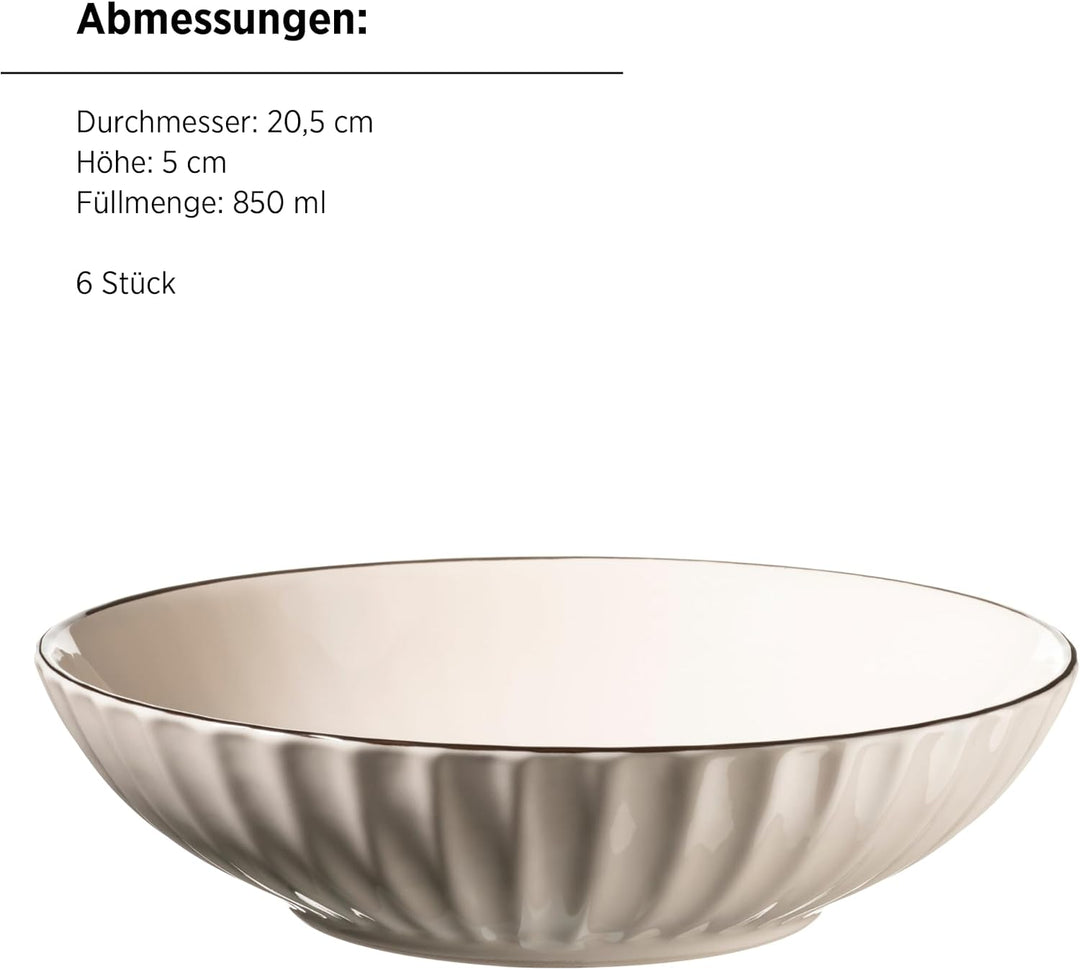 MÄSER Serie OSITA, Suppenteller für 6 Personen aus hochwertigem Keramik, tiefes Teller Set, Retro-De