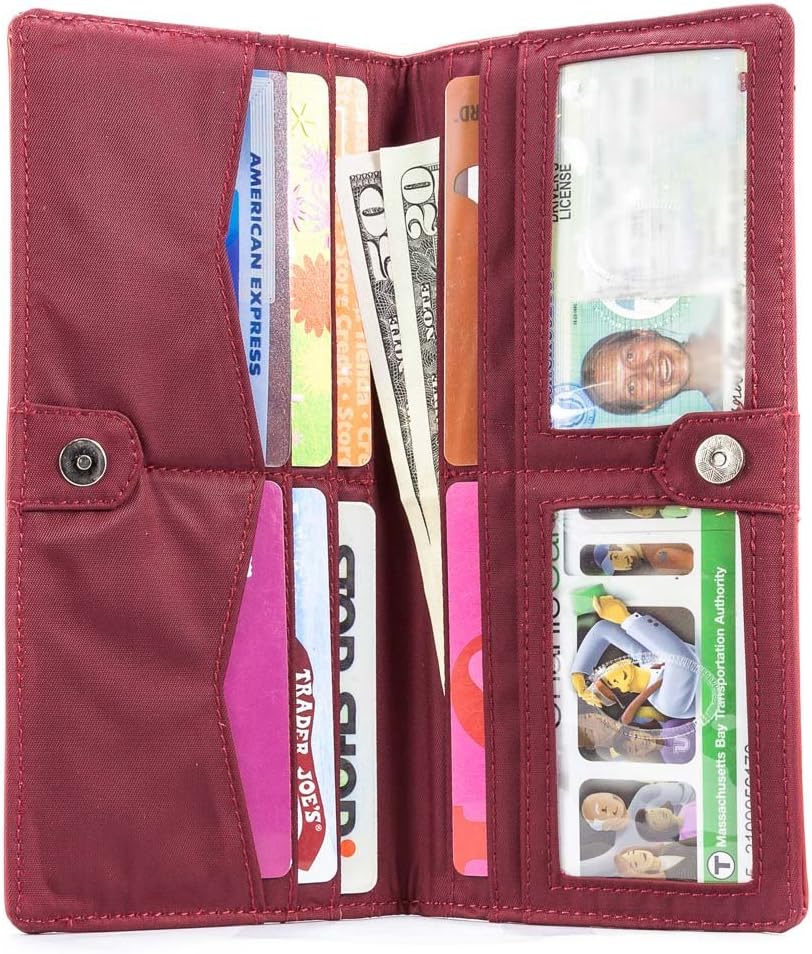 Big Skinny Damen Executive Leder Bi-Fold Scheckbuch Slim Wallet für bis zu 40 Karten Rot, Rot
