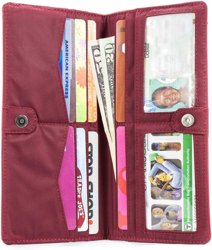 Big Skinny Damen Executive Leder Bi-Fold Scheckbuch Slim Wallet für bis zu 40 Karten Rot, Rot