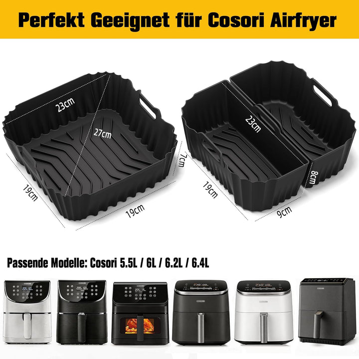 Airfryer Silikonform für Cosori Turboblaze 5,5L/5,7L/6L/6,2L/6,4L, 3 Stk Silikoneinsatz Heissluftfri