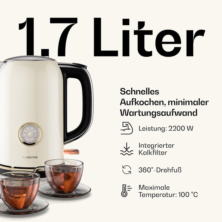 Klarstein Victoria Toaster Wasserkocher Set, Retro Design, 2 Scheiben Toaster mit 7 Bräunungsstufen