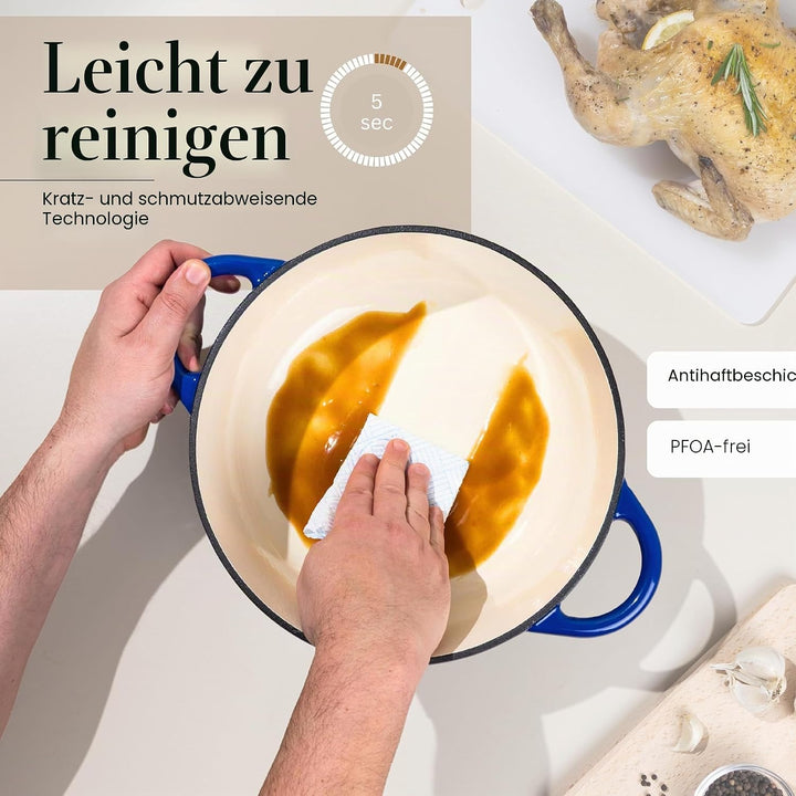 Schmortopf aus Gusseisen mit Deckel – antihaftbeschichteter, ofenfester emaillierter Schmortopf – ro