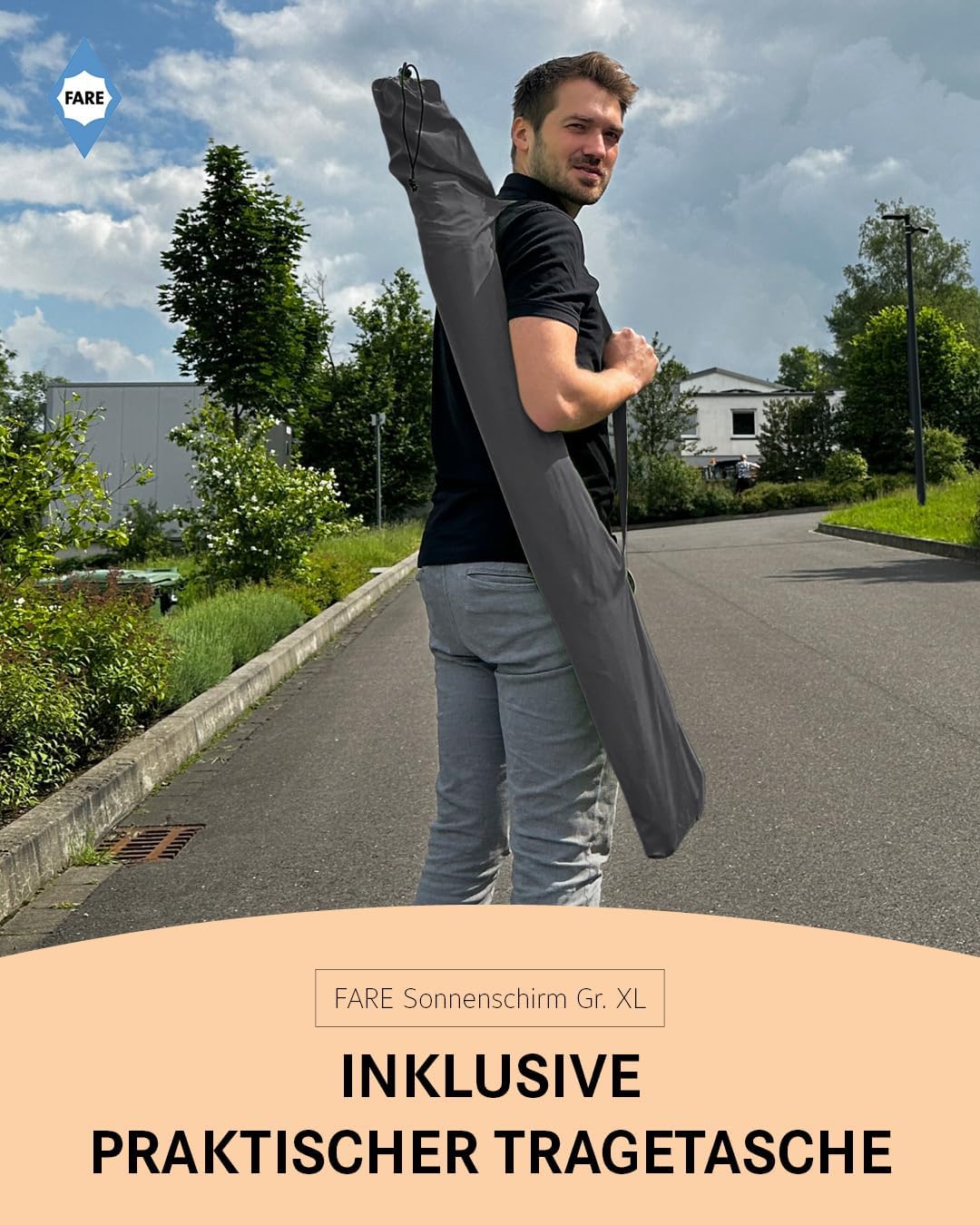 FARE Sonnenschirm Gr. XL - 235 cm Durchmesser - UV-Schutz 50+ für Balkon Garten Terrasse Sommer - Ti