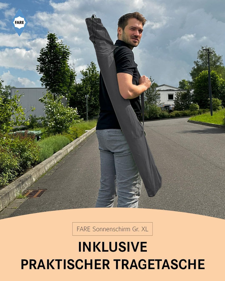 FARE Sonnenschirm Gr. XL - 235 cm Durchmesser - UV-Schutz 50+ für Balkon Garten Terrasse Sommer - Ti