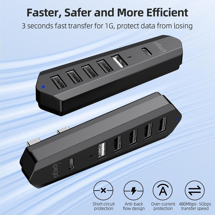 Auarte USB Hub für PlayStation 5 Pro/Slim Console, 1 Typ C 3.1 Anschluss, 4 USB 2.0 Anschlüsse, 1 US