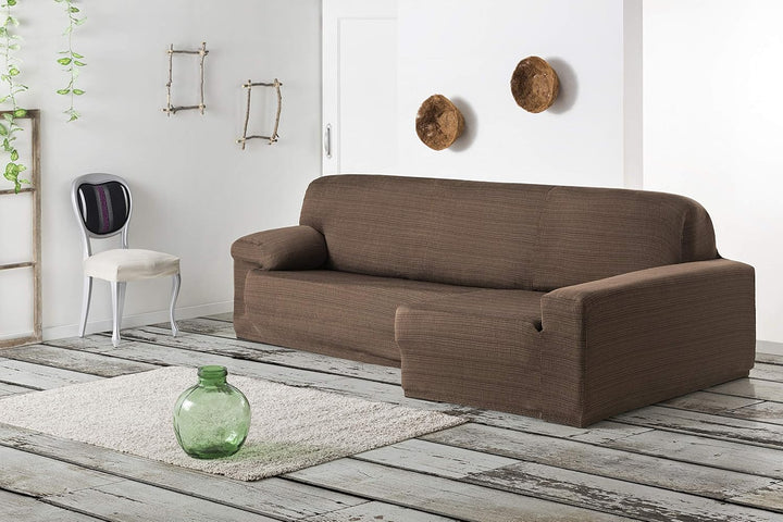 Eysa Aquiles elastisch Sofa überwurf Chaise Longue rechts, frontalsicht, Farbe 00-Ecru, Polyester-Ba
